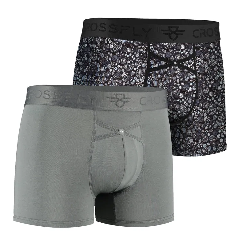 2-Pack 3" Trunks: Charcoal / Skulls Print