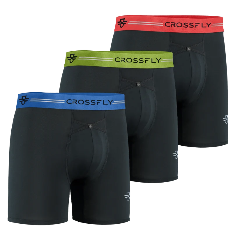 3-Pack: IKON Trio Men's 6" Boxers - Black / RGB Stripe