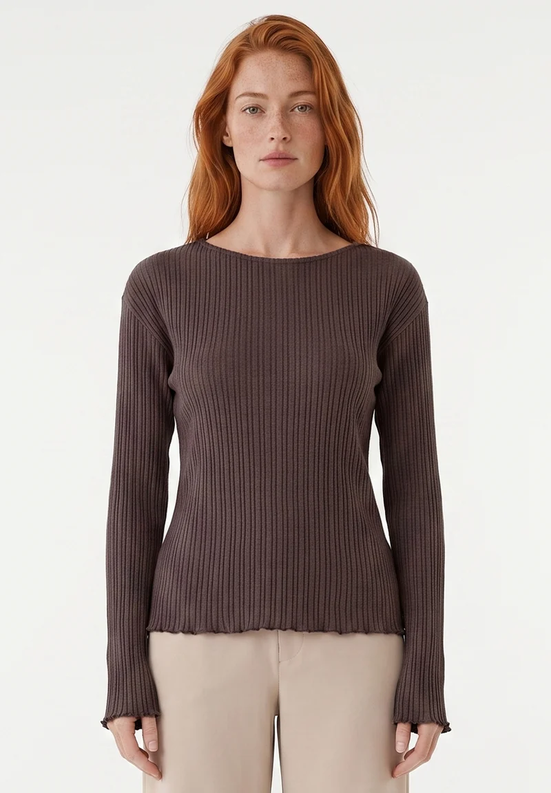 Longsleeve aus Bio-Baumwolle im Rippstrick
