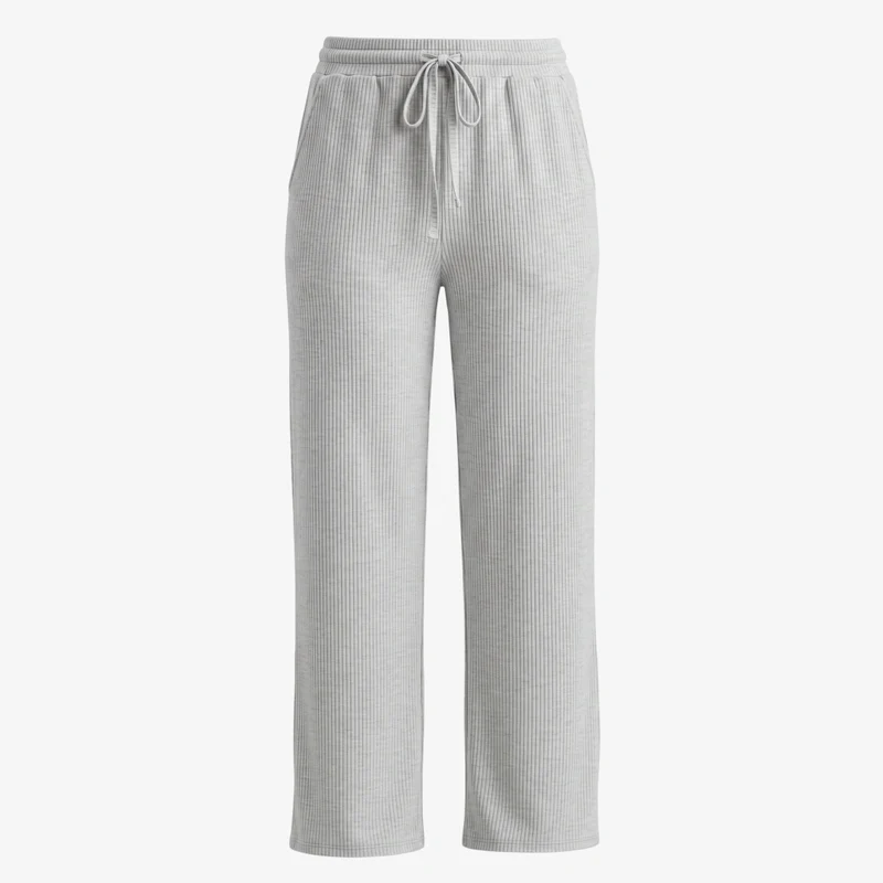 Loungehose Damen Rippstruktur | Hellgrau Meliert