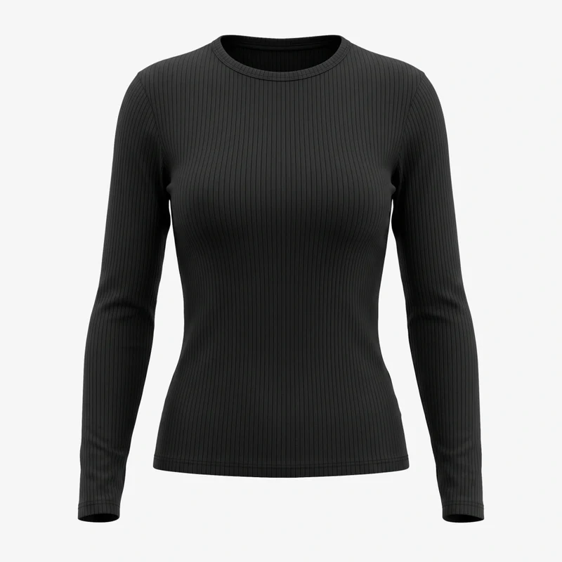 Langarmshirt Damen Rippstruktur | Schwarz