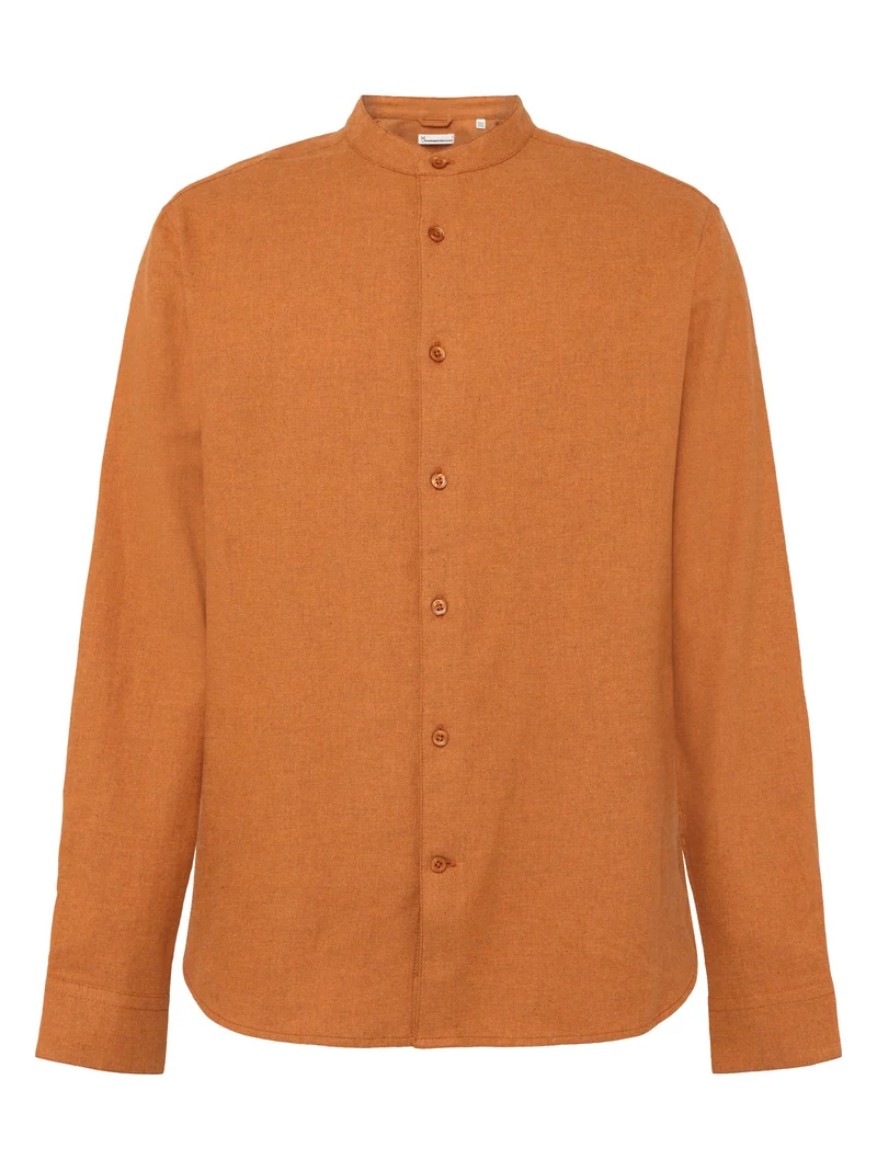 Regular Fit Melangé Flannel Stand Collar Shirt golden oak