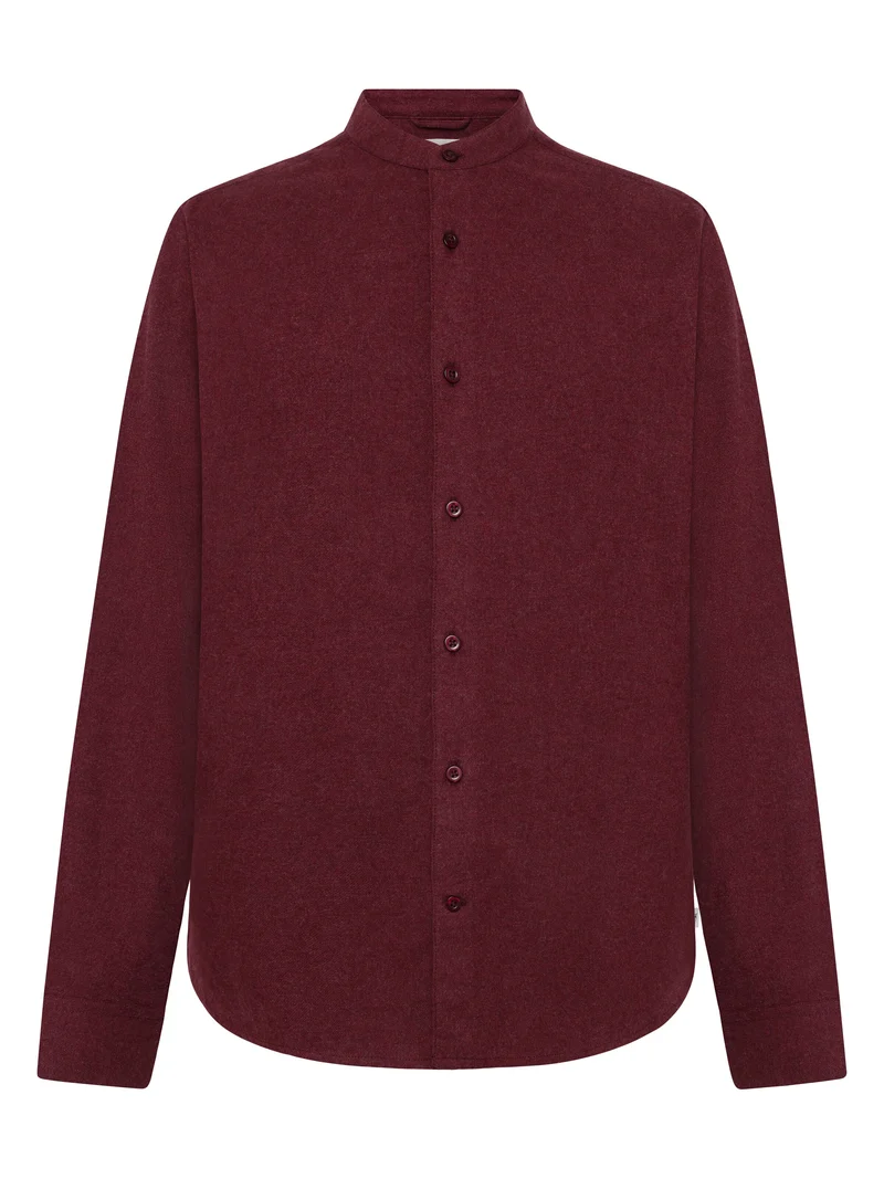 Regular Fit Melangé Flannel Stand Collar Shirt burgundy
