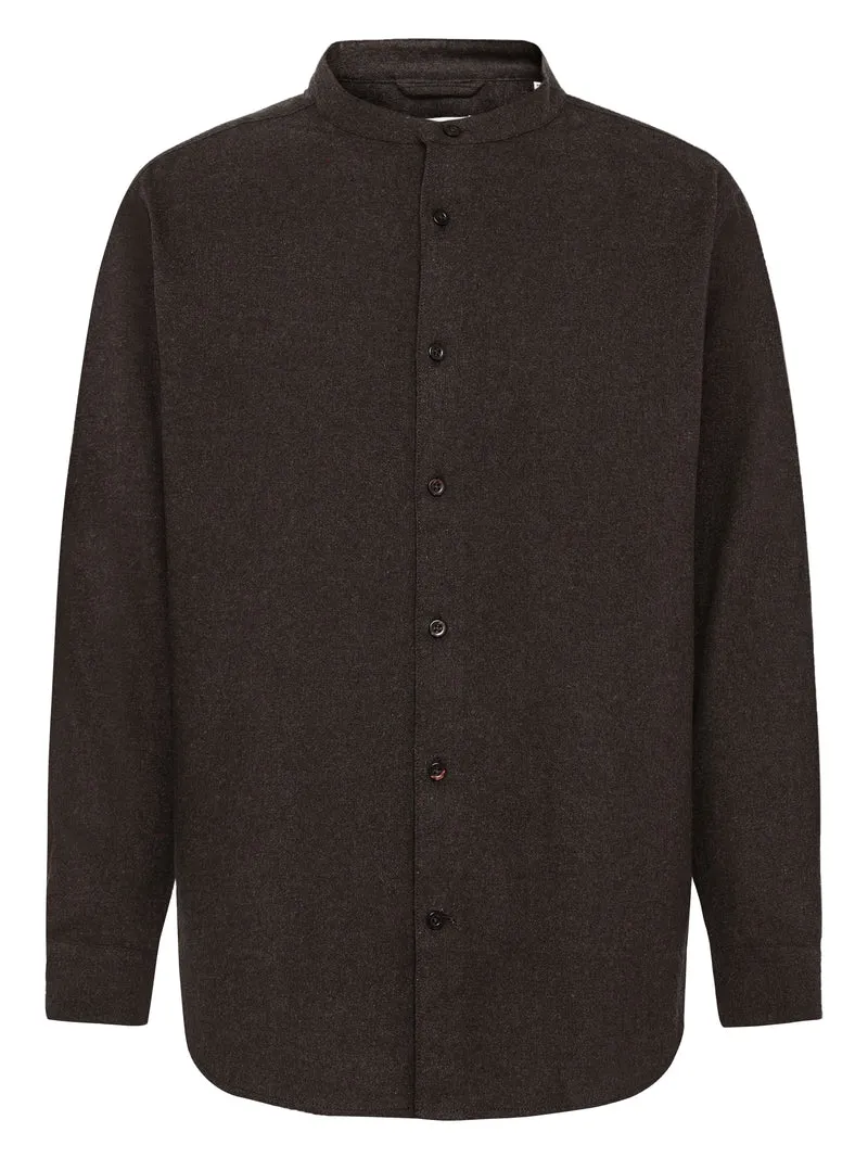 Regular Fit Melangé Flannel Stand Collar Shirt chocolate torte