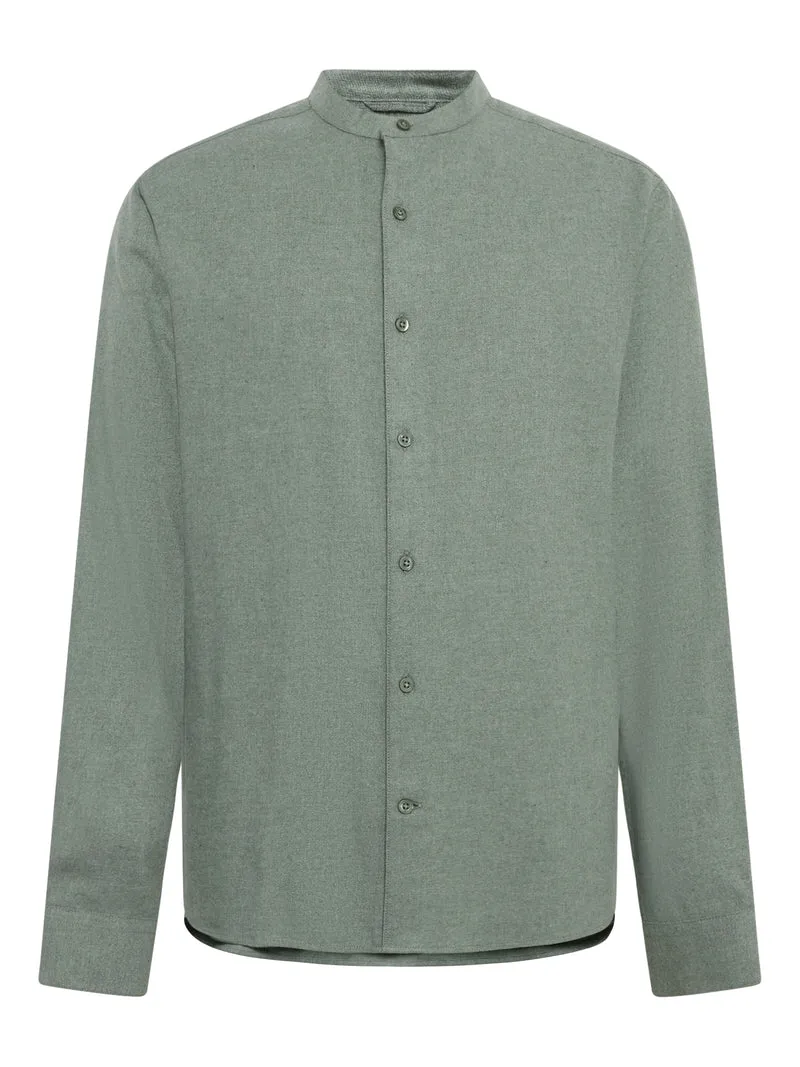 Regular Fit Melangé Flannel Stand Collar Shirt lily pad