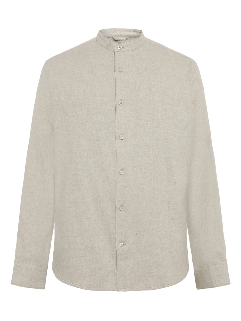 Regular Fit Melangé Flannel Stand Collar Shirt light feather gray