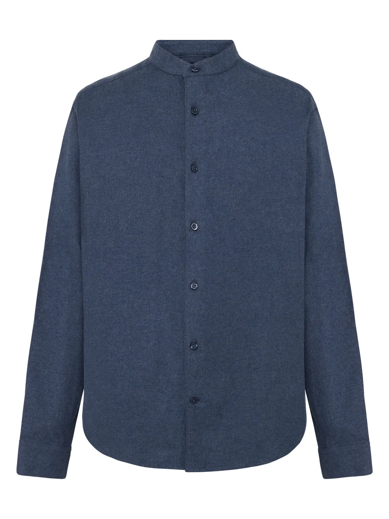 Regular Fit Melangé Flannel Stand Collar Shirt vintage indigo