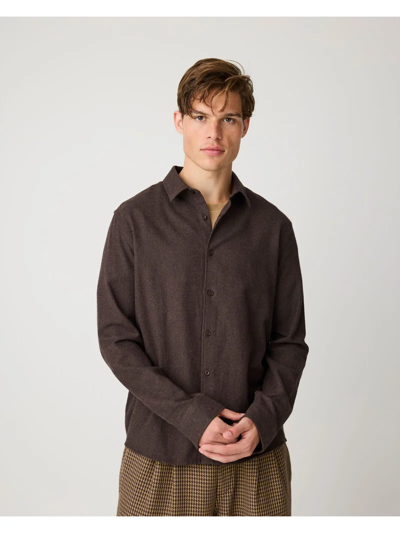 Regular Fit Melangé Flannel Shirt chocolate torte
