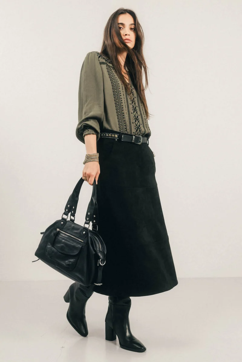 Jupe midi noire suédée western