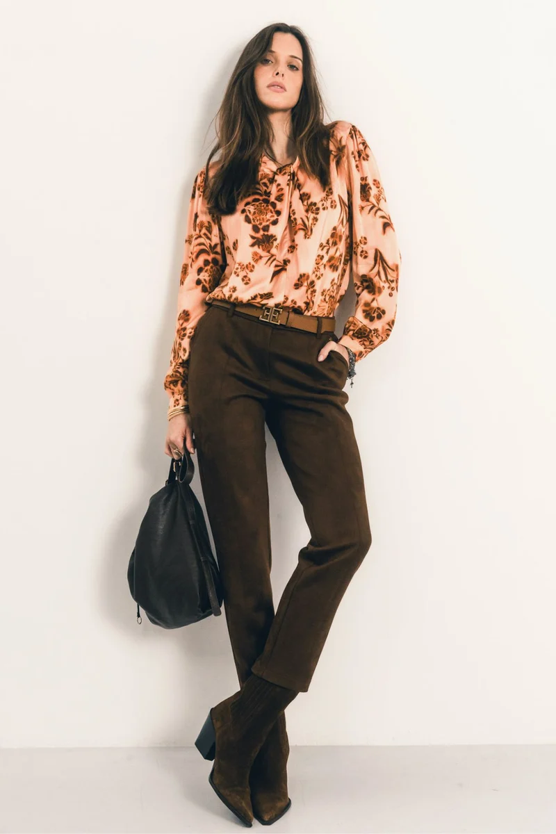 Pantalon choco suédé coupe cigarette