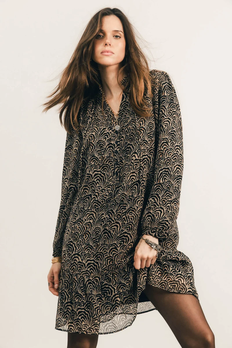 Robe imprimé graphique manches bouffantes