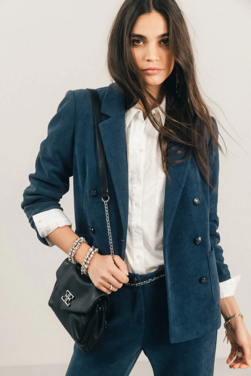 Veste bleue velours double boutonnage
