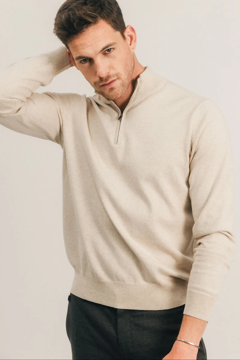 Pull beige chiné col camionneur