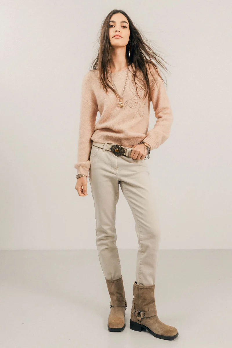 Pantalon beige coupe slim