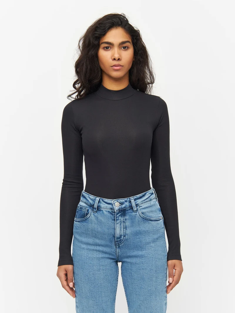Rib High Neck Long Sleeve black jet