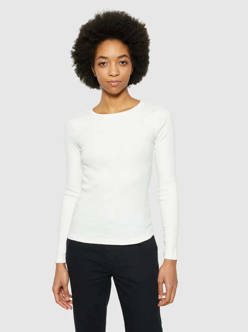 Rib Scoop Neck Long Sleeved star white