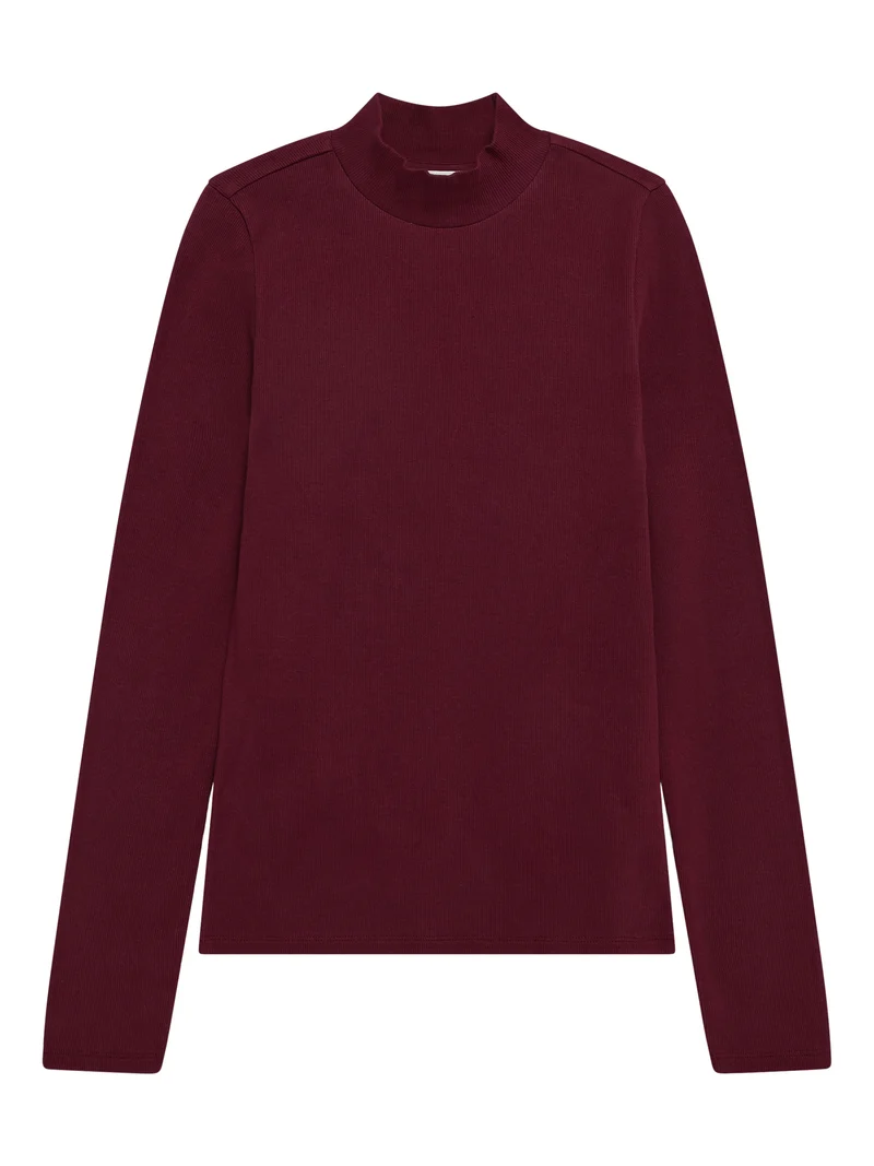 Rib High Neck Long Sleeve burgundy