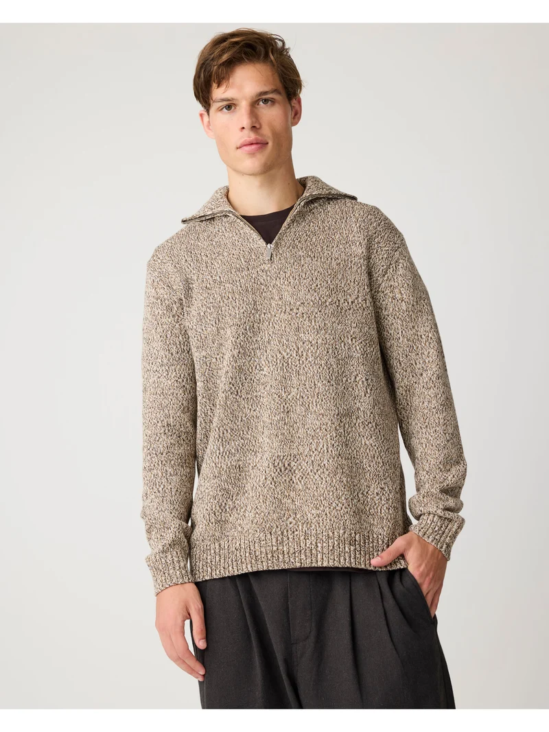 Quater Zip Sweater brown multi