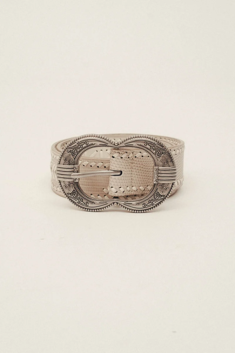 Ceinture grise cuir texturé bijou