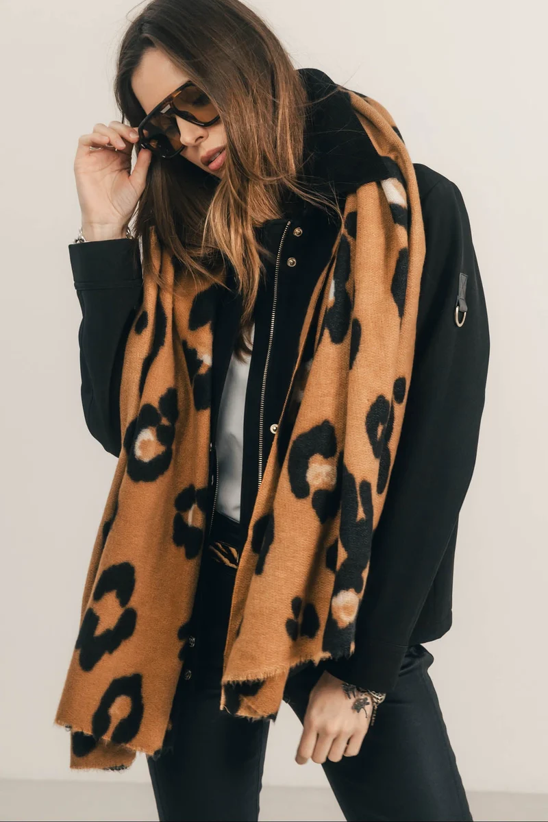 Étole léopard camel maxi