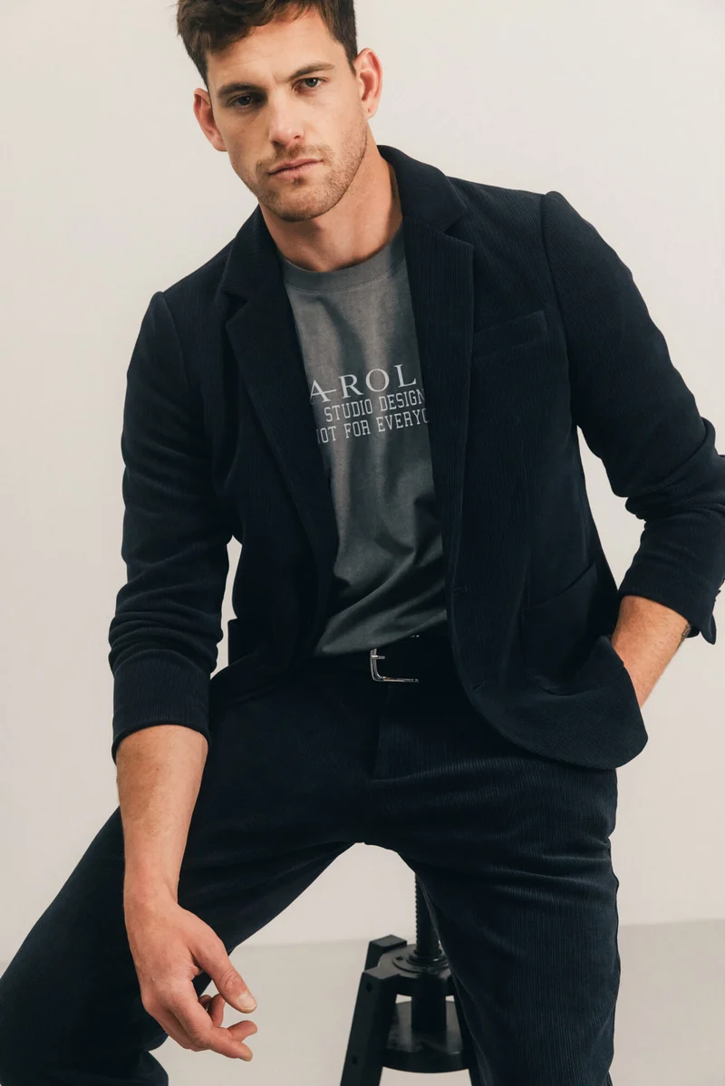 Veste blazer navy velours stretch