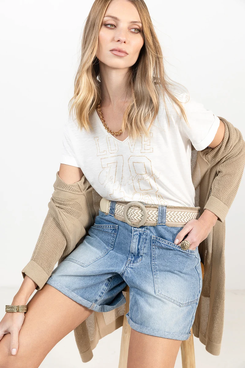 Short taille haute en denim bleu clair