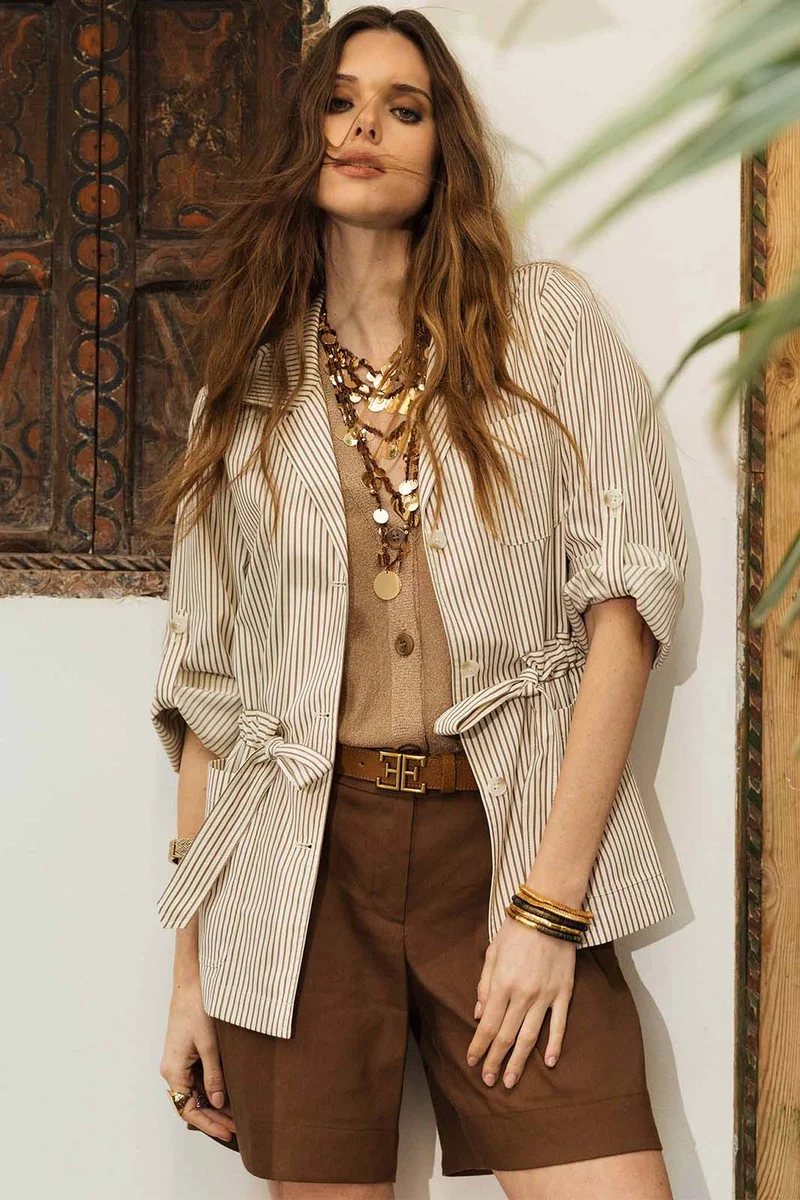 Veste saharienne rayée écru choco