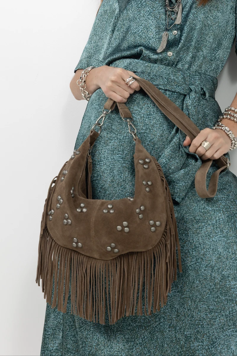 Sac frangé taupe esprit gypset