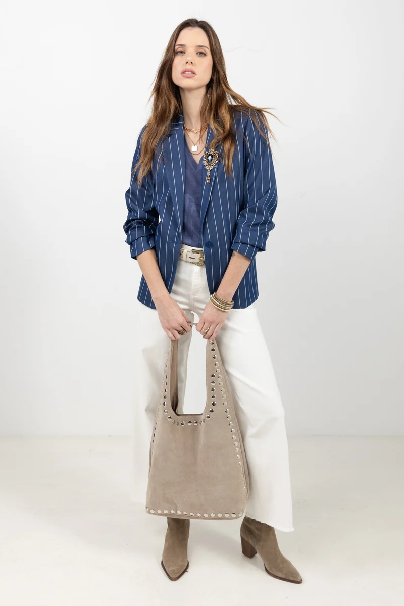 Sac besace beige daim détails métal