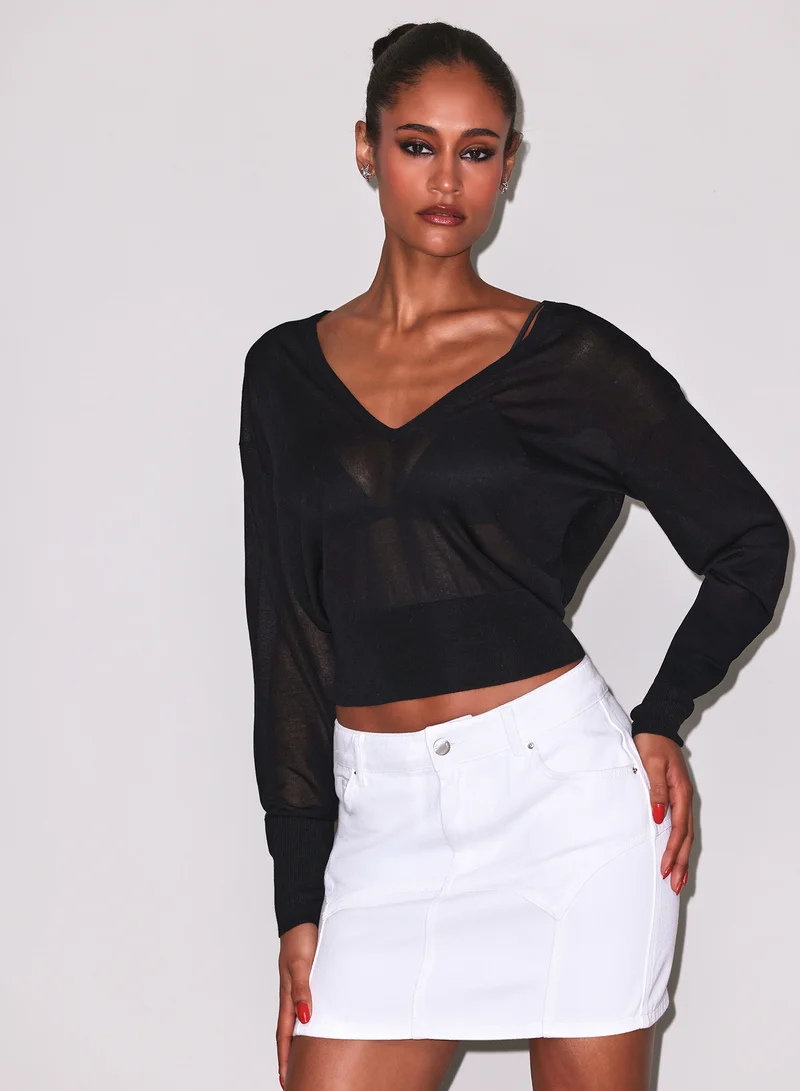 Sheer Knit V-Neck Sweater