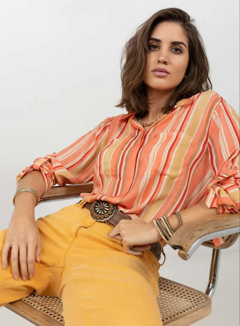 Chemise rayée rose jaune colorée