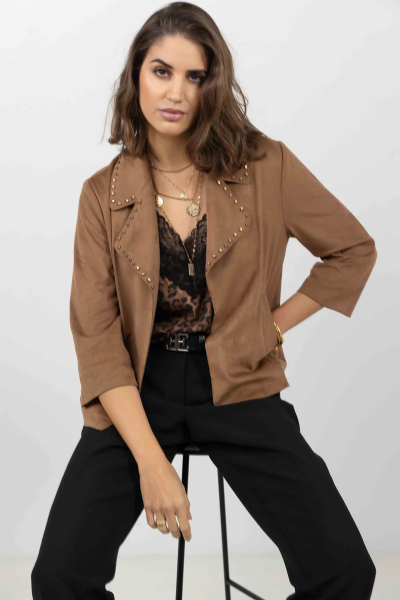Veste suédine marron rock chic