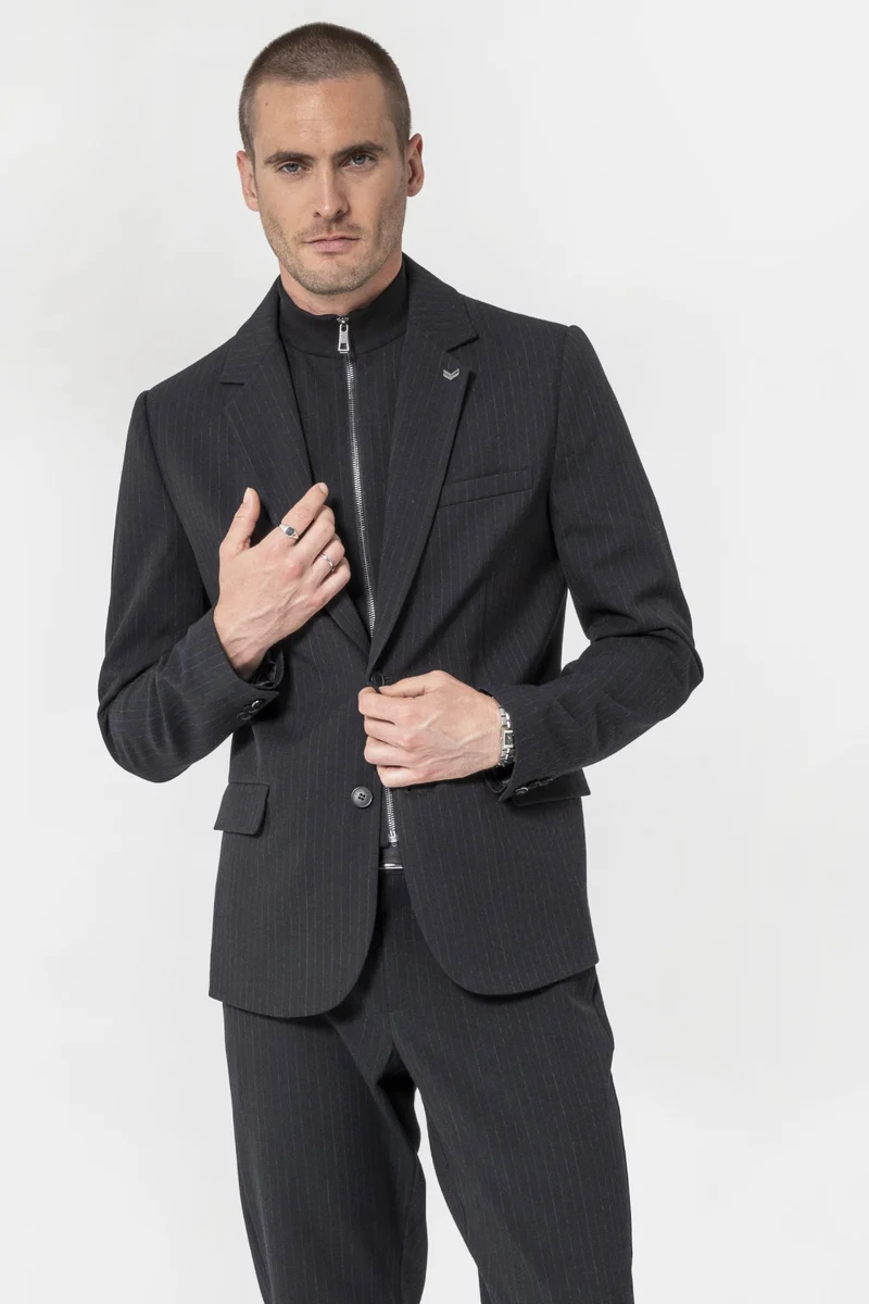 Veste costume 2 en 1 rayée navy