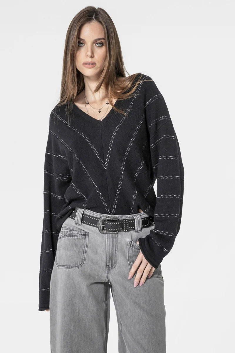 Pull noir à rayures lurex