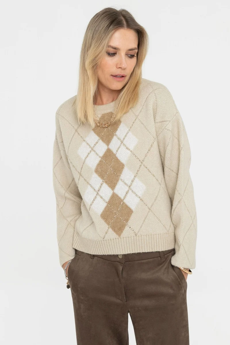 Pull old school écru et beige