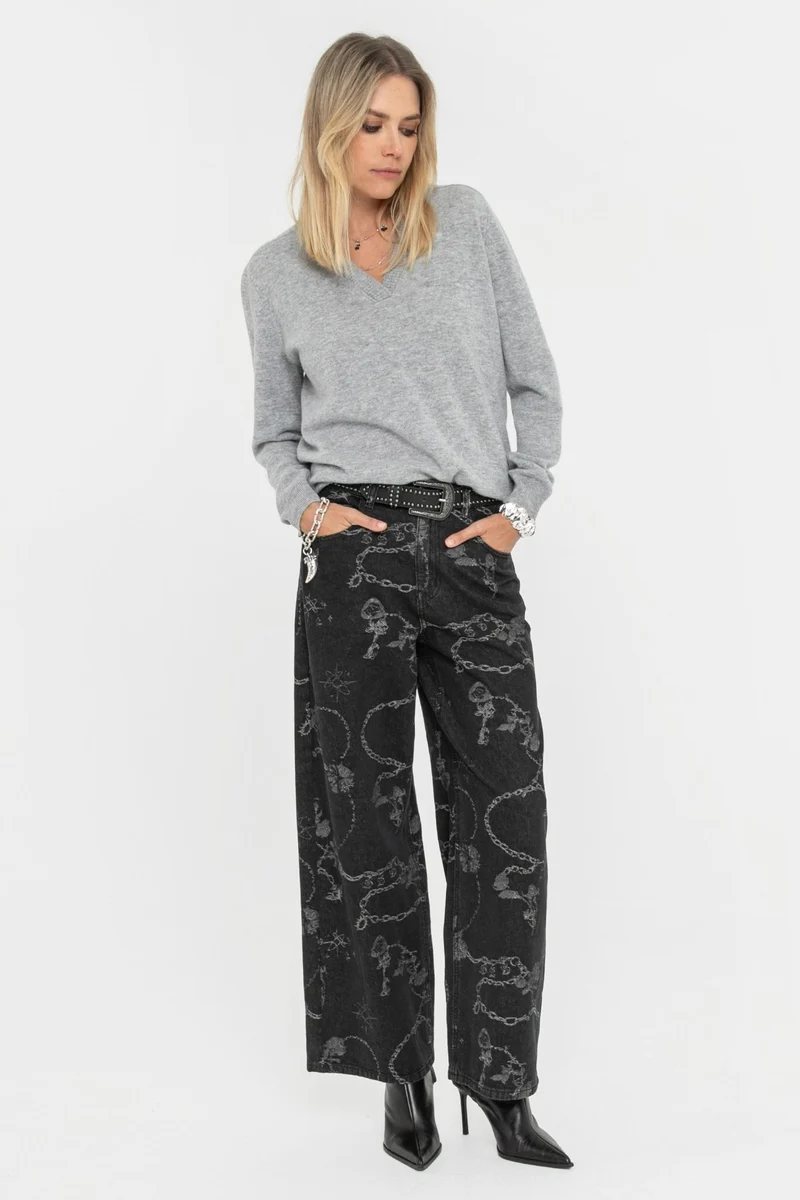 Jean large à motifs noir