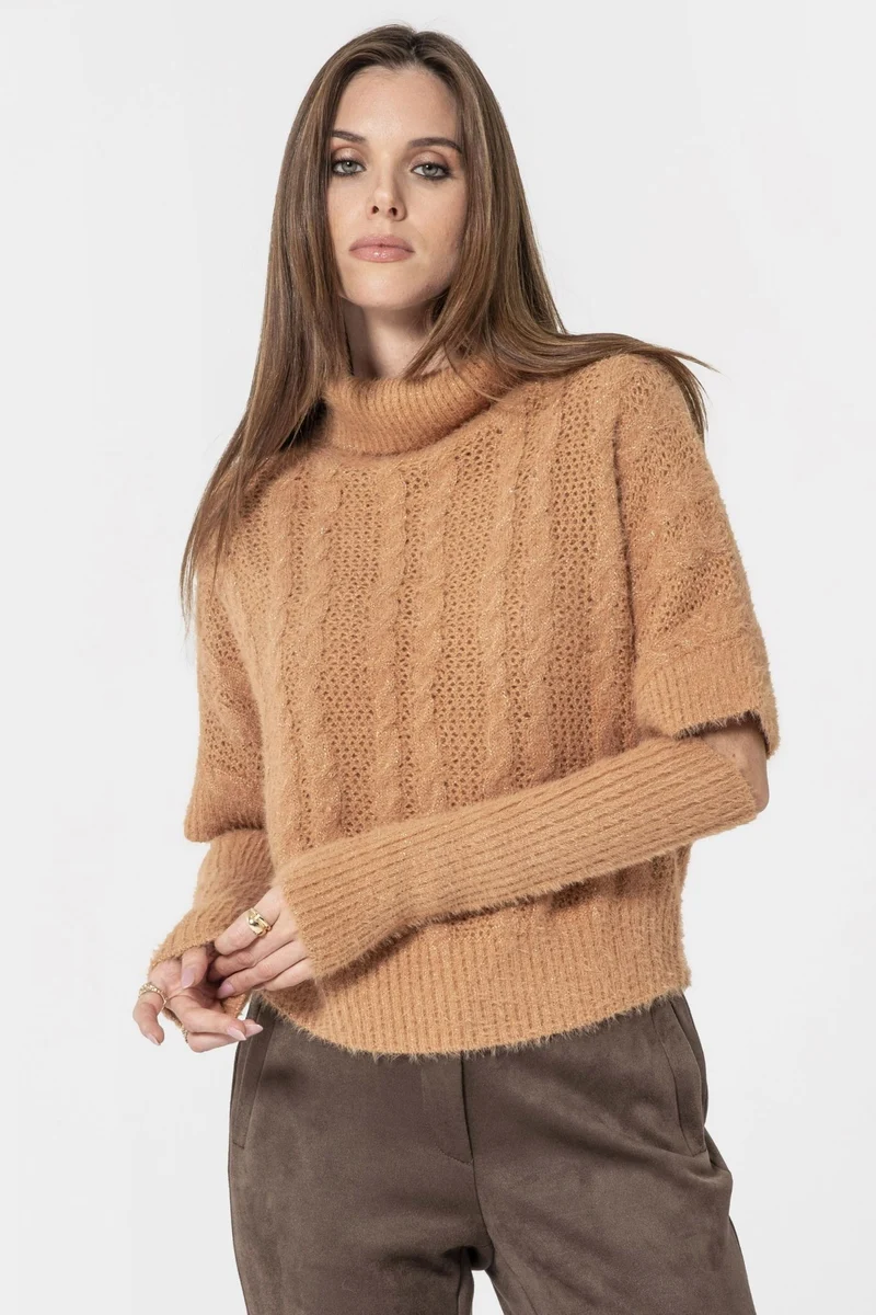 Pull avec manchettes amovibles saumon