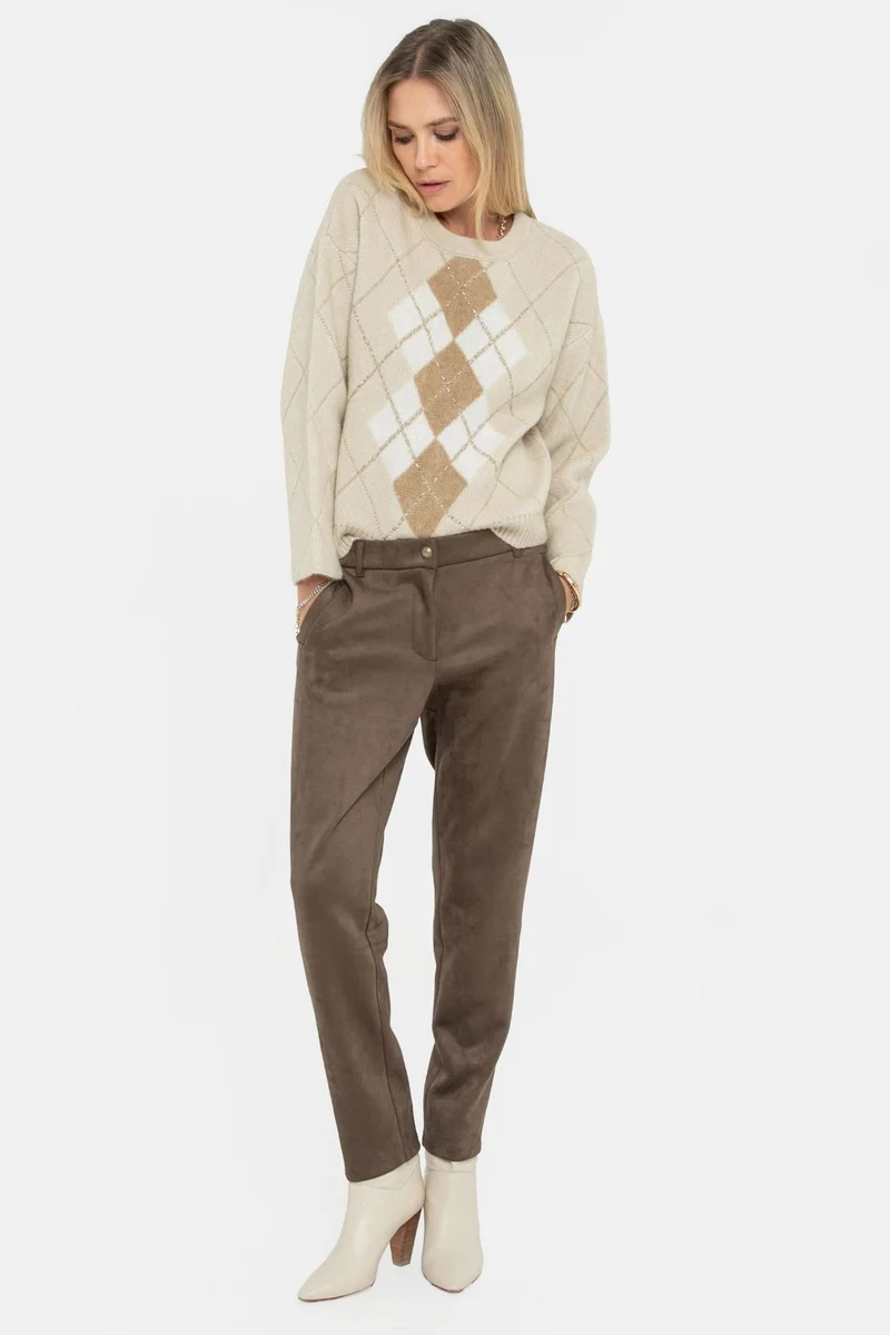 Pantalon suédé coloris taupe