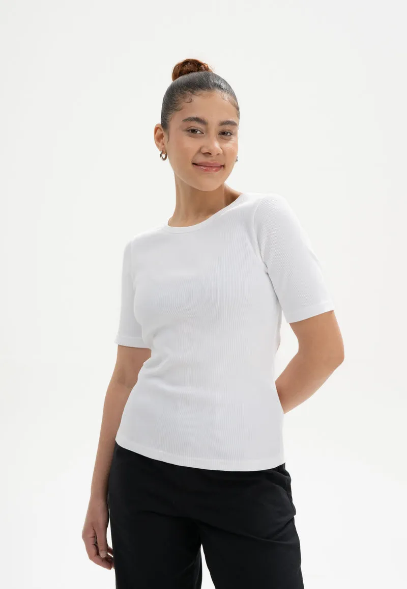 Rib T-Shirt Jasleen weiß