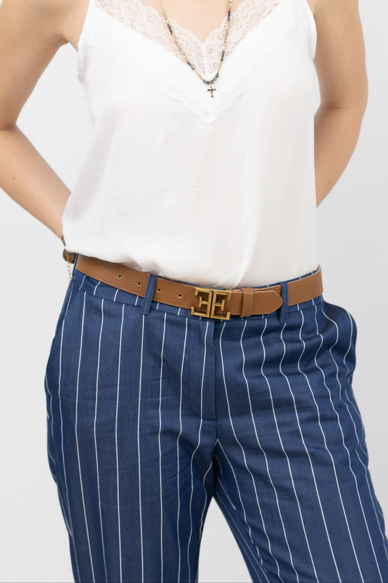 Ceinture camel cuir boucle double E