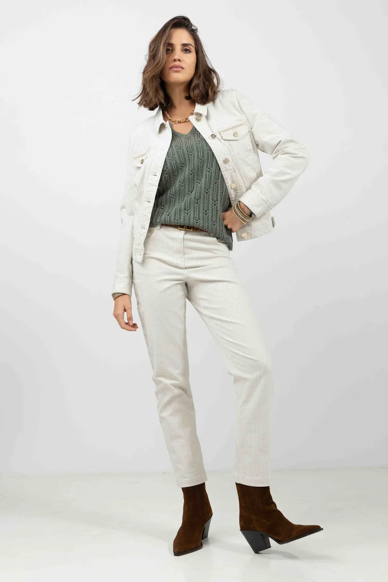 Pantalon écru rayé kaki