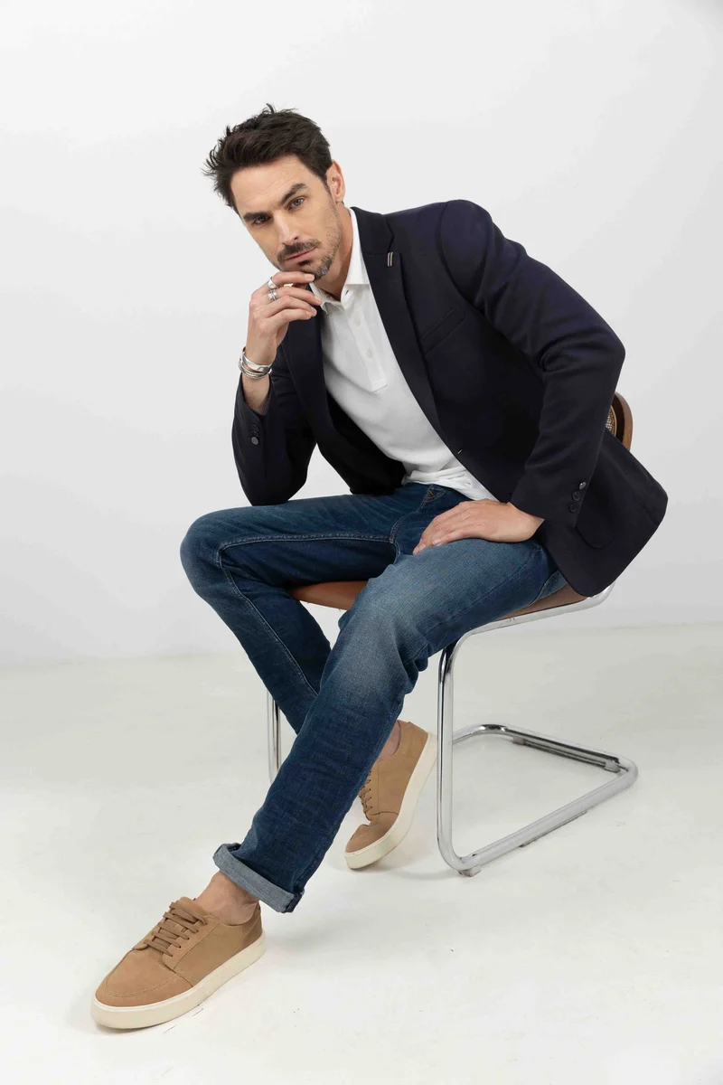 Jean denim bleu stretch coupe droite