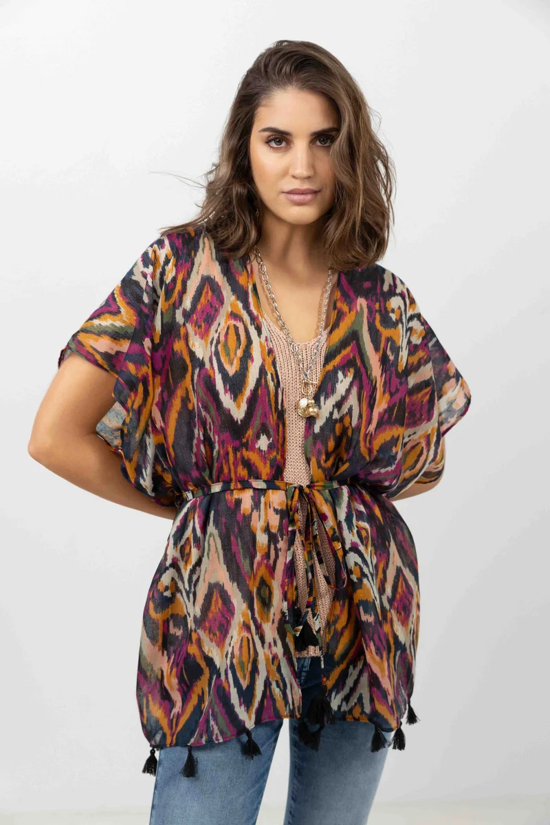 Poncho imprimé ethnique multicolore