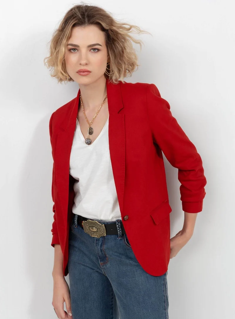 Veste rouge lin chic estivale