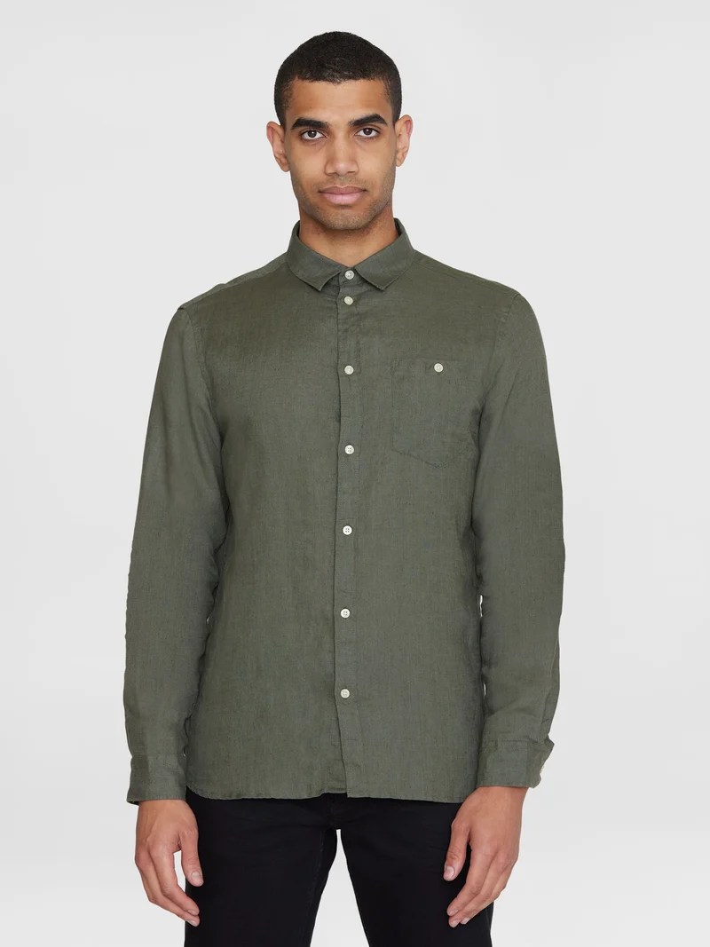 Custom Fit Pure Linen Shirt burned olive