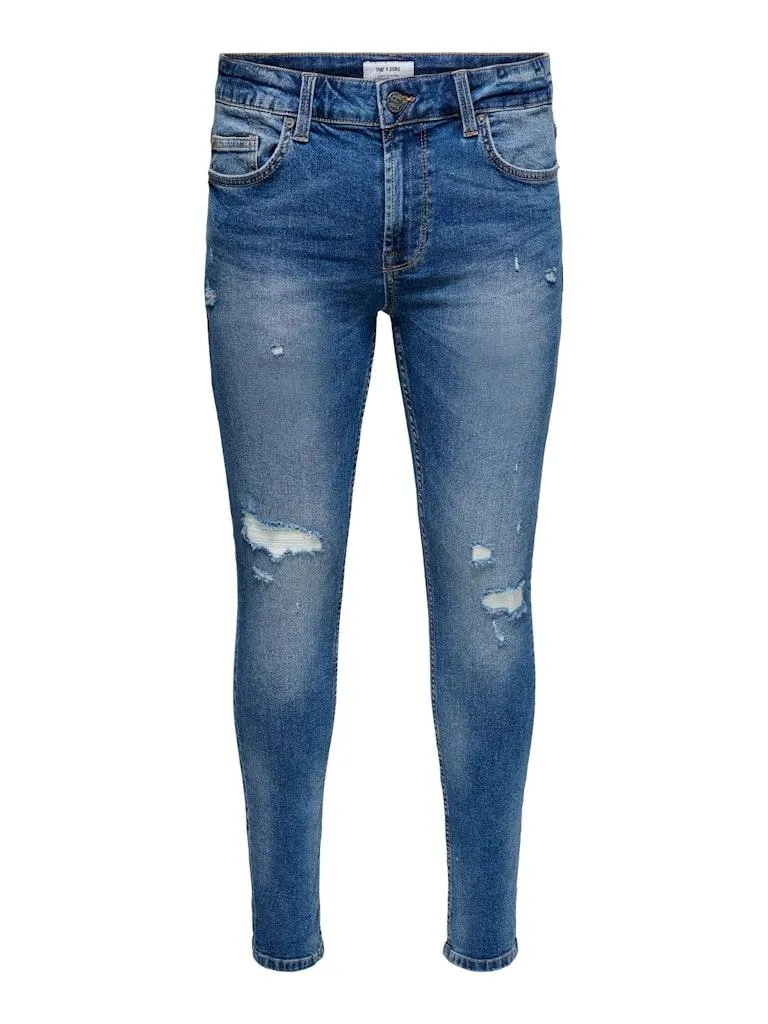 ONLY&SONS Herren Jeans ONSWARP LIFE SKINNY BLUE DAMAGE PK 9625