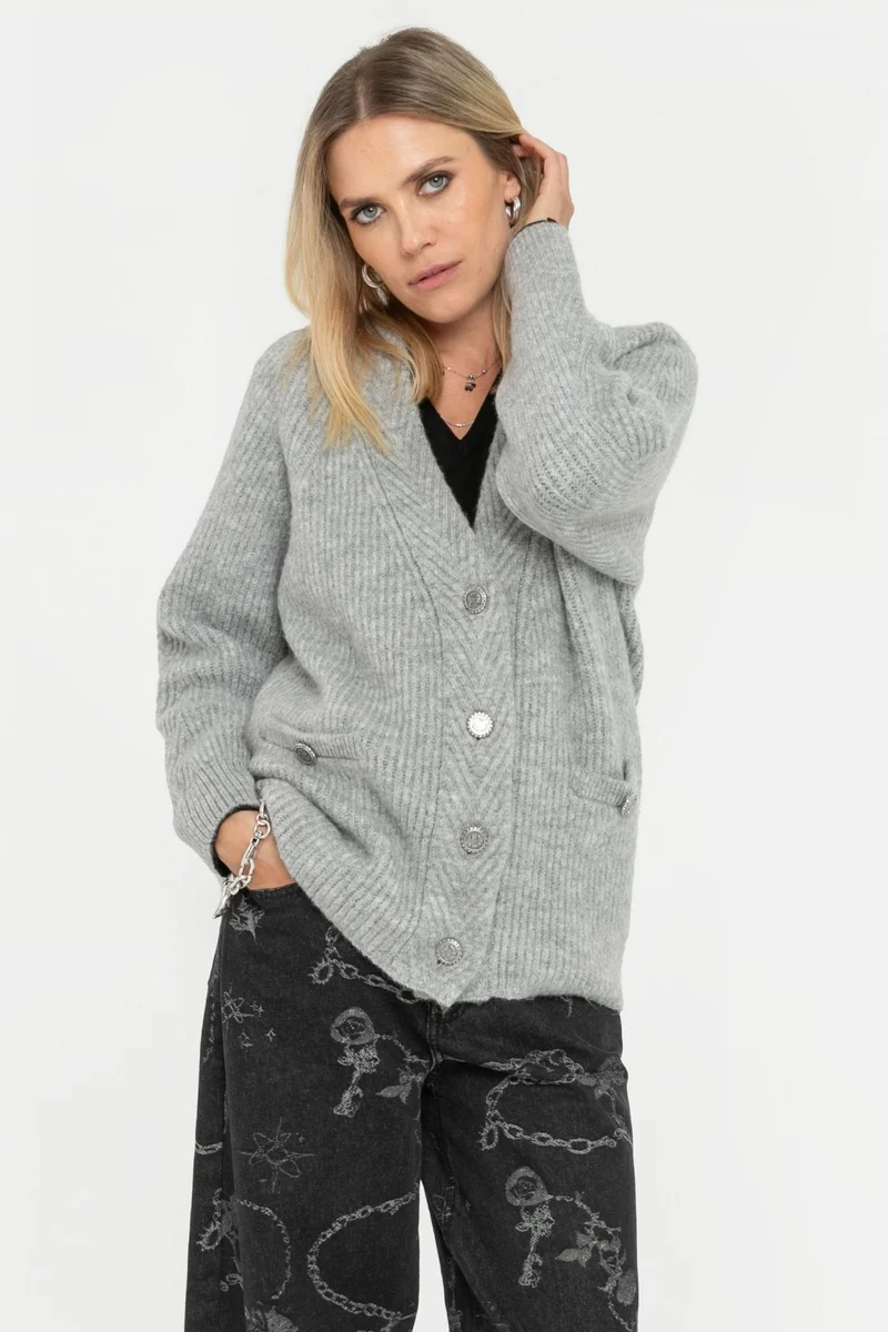 Gilet ample gris perle