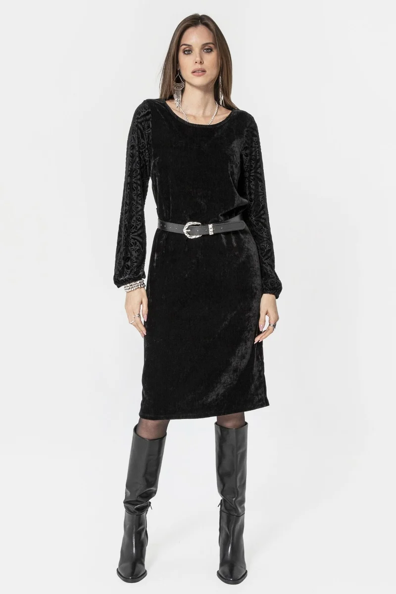Robe midi en velours côtelé noir