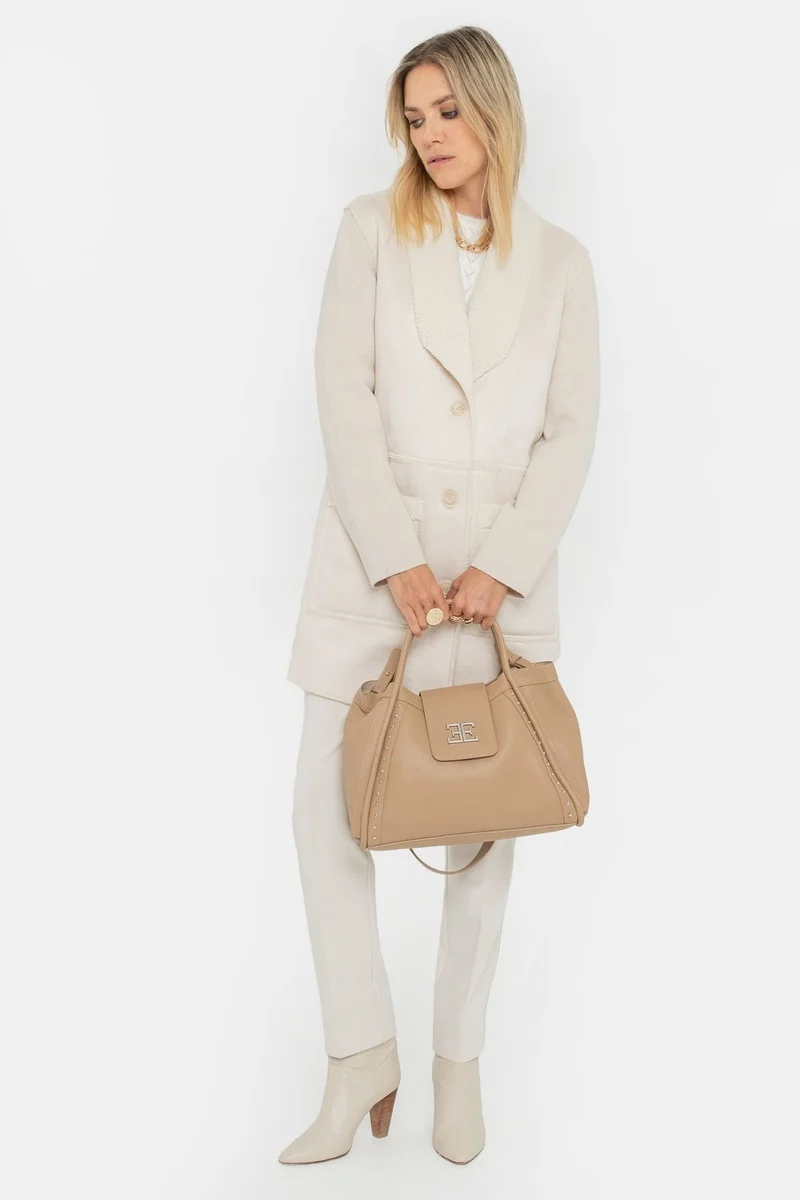 Manteau long bi-matières écru