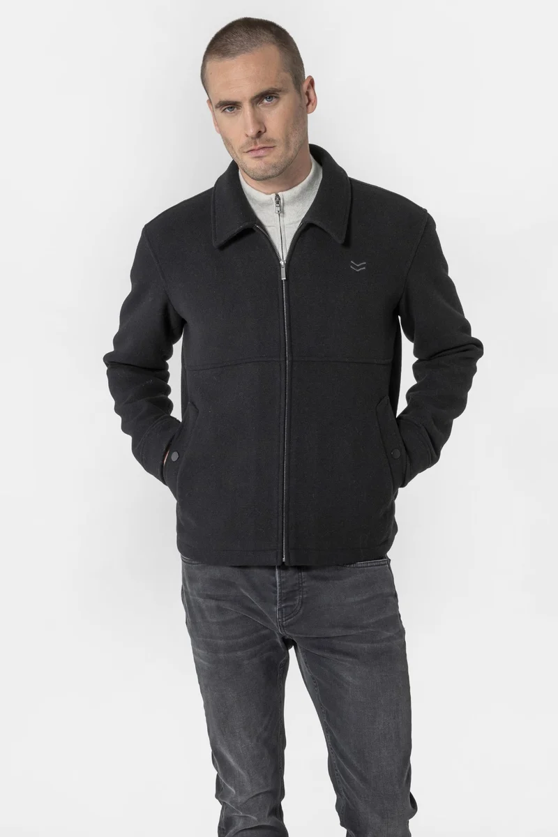 Blouson en drap de laine noir